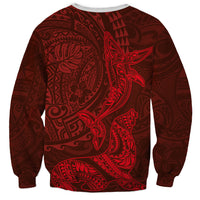 Hawaiian Monk Seal and Whale Sweatshirt Kakau Tribal Pattern Red Color