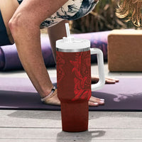 Hawaiian Monk Seal and Whale Tumbler With Handle Kakau Tribal Pattern Red Color