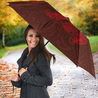Hawaiian Monk Seal and Whale Umbrella Kakau Tribal Pattern Red Color