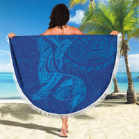 Hawaiian Monk Seal and Whale Beach Blanket Kakau Tribal Pattern Blue Color