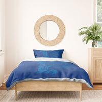 Hawaiian Monk Seal and Whale Bedding Set Kakau Tribal Pattern Blue Color
