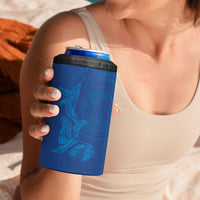 Hawaiian Monk Seal and Whale 4 in 1 Can Cooler Tumbler Kakau Tribal Pattern Blue Color