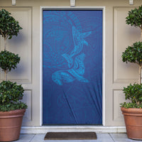 Hawaiian Monk Seal and Whale Door Cover Kakau Tribal Pattern Blue Color