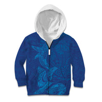 Hawaiian Monk Seal and Whale Kid Hoodie Kakau Tribal Pattern Blue Color