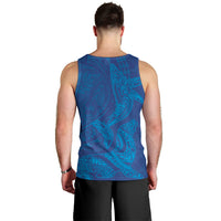 Hawaiian Monk Seal and Whale Men Tank Top Kakau Tribal Pattern Blue Color