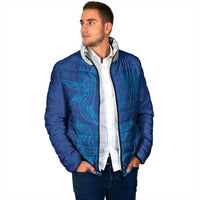 Hawaiian Monk Seal and Whale Padded Jacket Kakau Tribal Pattern Blue Color