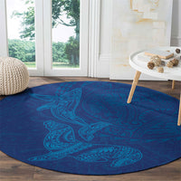 Hawaiian Monk Seal and Whale Round Carpet Kakau Tribal Pattern Blue Color