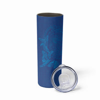 Hawaiian Monk Seal and Whale Skinny Tumbler Kakau Tribal Pattern Blue Color