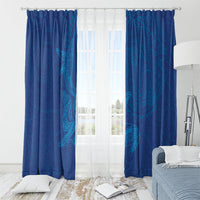 Hawaiian Monk Seal and Whale Window Curtain Kakau Tribal Pattern Blue Color