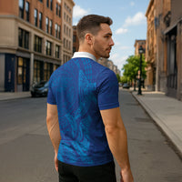 Hawaiian Monk Seal and Whale Zipper Polo Shirt Kakau Tribal Pattern Blue Color