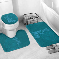 Hawaiian Monk Seal and Whale Bathroom Set Kakau Tribal Pattern Teal Color