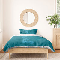 Hawaiian Monk Seal and Whale Bedding Set Kakau Tribal Pattern Teal Color