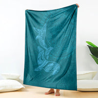 Hawaiian Monk Seal and Whale Blanket Kakau Tribal Pattern Teal Color