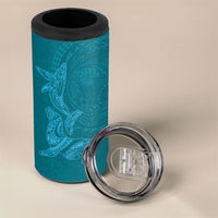 Hawaiian Monk Seal and Whale 4 in 1 Can Cooler Tumbler Kakau Tribal Pattern Teal Color