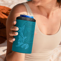 Hawaiian Monk Seal and Whale 4 in 1 Can Cooler Tumbler Kakau Tribal Pattern Teal Color