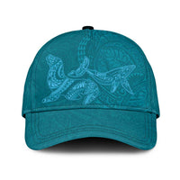 Hawaiian Monk Seal and Whale Classic Cap Kakau Tribal Pattern Teal Color