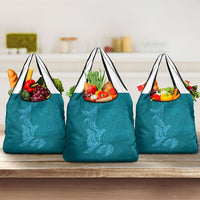 Hawaiian Monk Seal and Whale Grocery Bag Kakau Tribal Pattern Teal Color