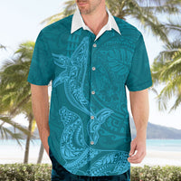Hawaiian Monk Seal and Whale Hawaiian Shirt Kakau Tribal Pattern Teal Color