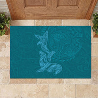Hawaiian Monk Seal and Whale Rubber Doormat Kakau Tribal Pattern Teal Color