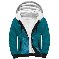 Hawaiian Monk Seal and Whale Sherpa Hoodie Kakau Tribal Pattern Teal Color