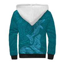 Hawaiian Monk Seal and Whale Sherpa Hoodie Kakau Tribal Pattern Teal Color
