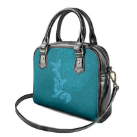 Hawaiian Monk Seal and Whale Shoulder Handbag Kakau Tribal Pattern Teal Color