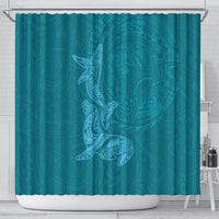 Hawaiian Monk Seal and Whale Shower Curtain Kakau Tribal Pattern Teal Color