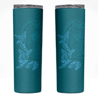 Hawaiian Monk Seal and Whale Skinny Tumbler Kakau Tribal Pattern Teal Color