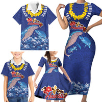 Hawaiian Sea Animals Family Matching Short Sleeve Bodycon Dress and Hawaiian Shirt Whales Shark and Turtle Guardians with Tribal Pattern LT03 - Polynesian Pride