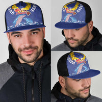 Hawaiian Sea Animals Mesh Trucker Cap Whales Shark and Turtle Guardians with Tribal Pattern