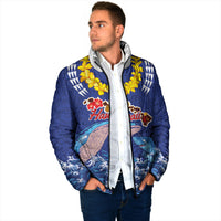 Hawaiian Sea Animals Padded Jacket Whales Shark and Turtle Guardians with Tribal Pattern