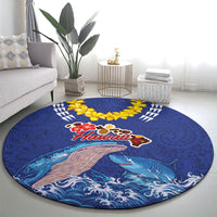 Hawaiian Sea Animals Round Carpet Whales Shark and Turtle Guardians with Tribal Pattern