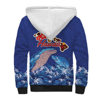 Hawaiian Sea Animals Sherpa Hoodie Whales Shark and Turtle Guardians with Tribal Pattern