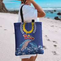 Hawaiian Sea Animals Tote Bag Whales Shark and Turtle Guardians with Tribal Pattern