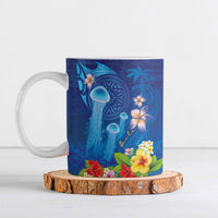 Fiji Jellyfish Ceramic Mug Tapa Patterns and Hibiscus Sea Vibe