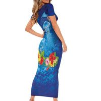 Fiji Jellyfish Family Matching Short Sleeve Bodycon Dress and Hawaiian Shirt Tapa Patterns and Hibiscus Sea Vibe LT03 - Polynesian Pride