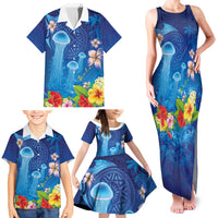 Fiji Jellyfish Family Matching Tank Maxi Dress and Hawaiian Shirt Tapa Patterns and Hibiscus Sea Vibe LT03 - Polynesian Pride