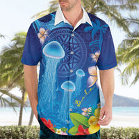 Fiji Jellyfish Hawaiian Shirt Tapa Patterns and Hibiscus Sea Vibe