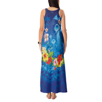 Fiji Jellyfish Tank Maxi Dress Tapa Patterns and Hibiscus Sea Vibe