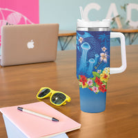Fiji Jellyfish Tumbler With Handle Tapa Patterns and Hibiscus Sea Vibe