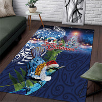 New Zealand Merry Christmas Area Rug Maori Tribal Pattern with Xmas Tui Bird