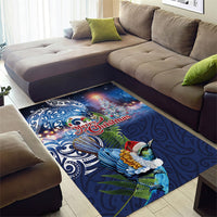 New Zealand Merry Christmas Area Rug Maori Tribal Pattern with Xmas Tui Bird