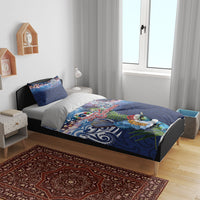New Zealand Merry Christmas Bedding Set Maori Tribal Pattern with Xmas Tui Bird