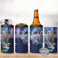 New Zealand Merry Christmas 4 in 1 Can Cooler Tumbler Maori Tribal Pattern with Xmas Tui Bird LT03 - Polynesian Pride
