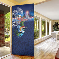 New Zealand Merry Christmas Door Cover Maori Tribal Pattern with Xmas Tui Bird