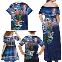 New Zealand Merry Christmas Family Matching Off Shoulder Maxi Dress and Hawaiian Shirt Maori Tribal Pattern with Xmas Tui Bird LT03 - Polynesian Pride