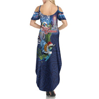 New Zealand Merry Christmas Family Matching Summer Maxi Dress and Hawaiian Shirt Maori Tribal Pattern with Xmas Tui Bird LT03 - Polynesian Pride