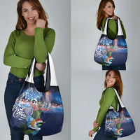 New Zealand Merry Christmas Grocery Bag Maori Tribal Pattern with Xmas Tui Bird