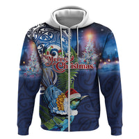 New Zealand Merry Christmas Hoodie Maori Tribal Pattern with Xmas Tui Bird