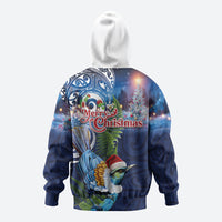 New Zealand Merry Christmas Hoodie Maori Tribal Pattern with Xmas Tui Bird